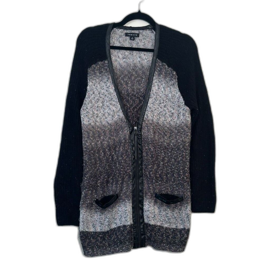 Trouve Ombre Marled Zip Cardigan Black Raglan Sleeve Pockets M